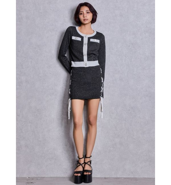 GYDA「フロントレースアップラメニットスカートライクショートパンツ」|スカート|