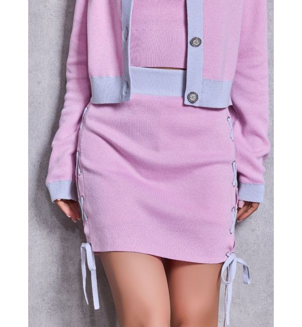 GYDA「フロントレースアップラメニットスカートライクショートパンツ」|スカート|ピンク