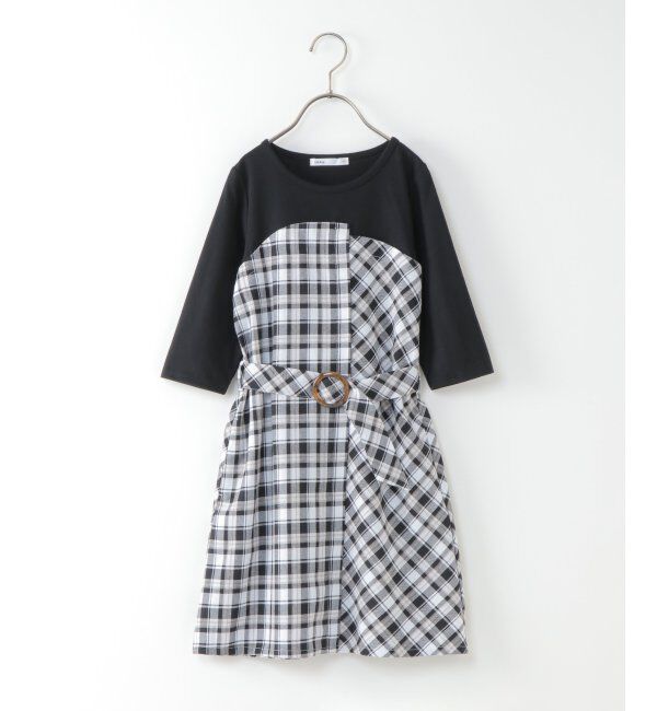 ikka kids「【キッズ】ベルト付きチェックドッキングワンピース（100~160cm）」|スカート|オフホワイト