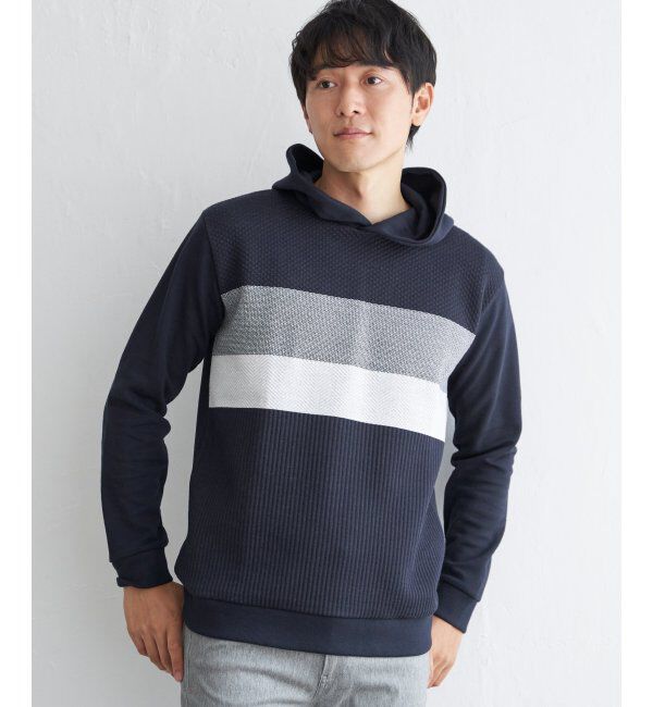 ikka「ブロックスジャカードパーカー」|パーカー|ネイビーブルー