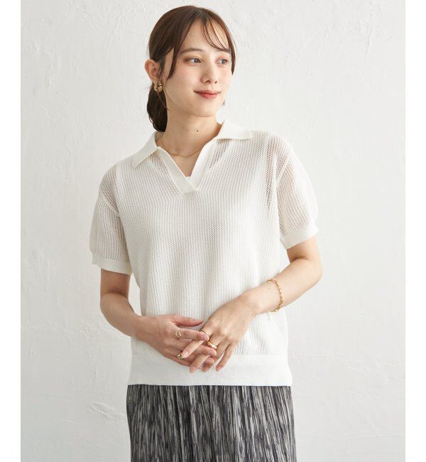 ikka「【2点セット】襟付きニットプルオーバーアンサンブル」|ニット・セーター|アイボリー