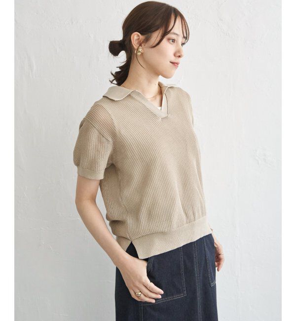 ikka「【2点セット】襟付きニットプルオーバーアンサンブル」|ニット・セーター|ベージュ