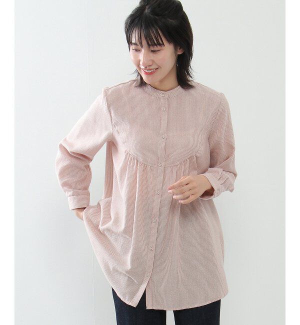 Lbc with Life「起毛ストライプチュニック」|シャツ・ブラウス|コーラルピンク