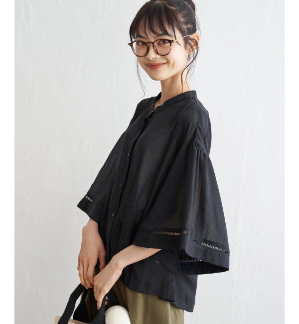 Lbc with Life「シアーハシゴレーススリーブシャツ」|シャツ・ブラウス|ブラック