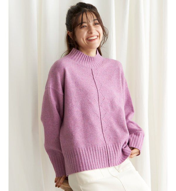 Lbc with Life「透かし柄バックスリットニット」|カーディガン|ピンク