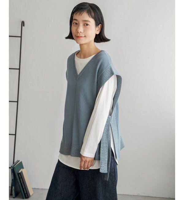Lbc with Life「2WAY配色リボンベスト」|ニット・セーター|スティールブルー