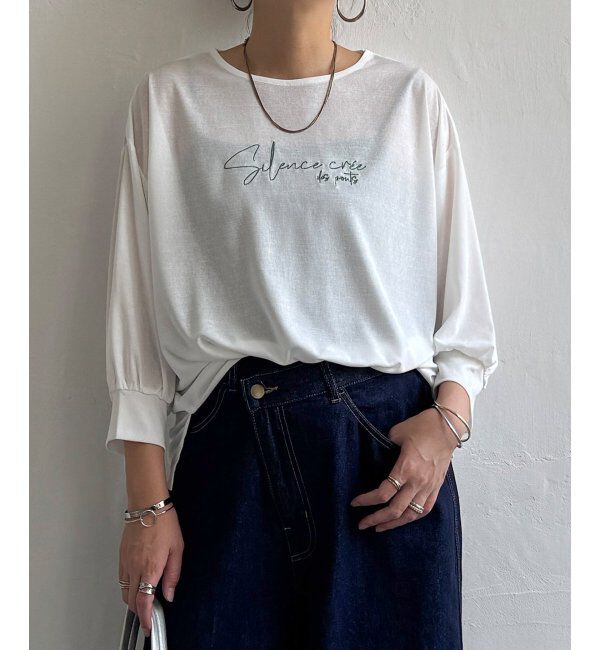 Lbc with Life「シアーロゴ刺繍7分袖Tシャツ」|Tシャツ・カットソー|ホワイト