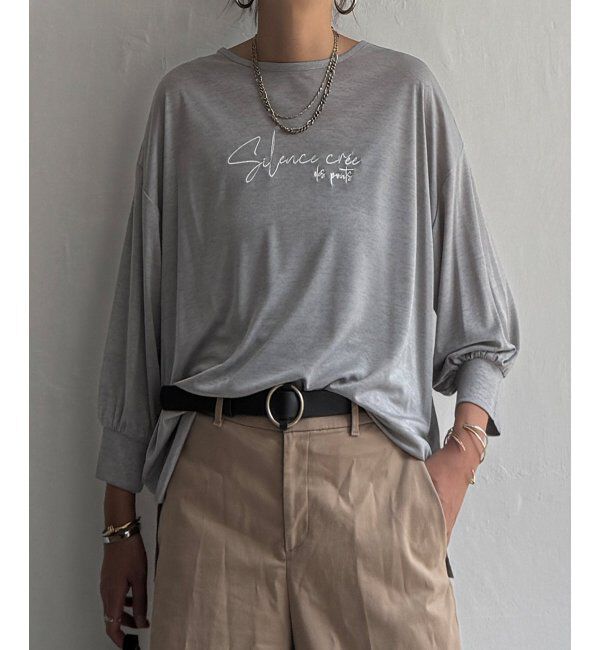 Lbc with Life「シアーロゴ刺繍7分袖Tシャツ」|Tシャツ・カットソー|グレー