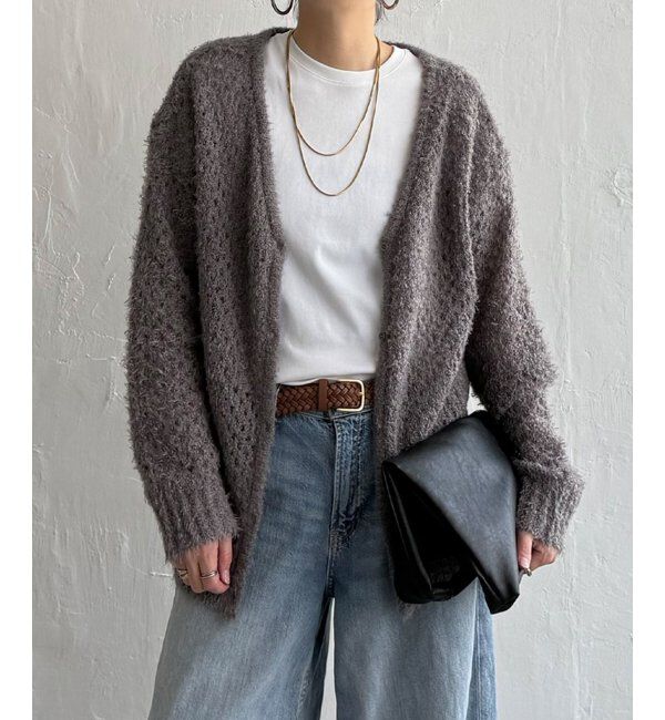 Lbc with Life「フェザーメッシュカーディガン」|カーディガン|チャコール