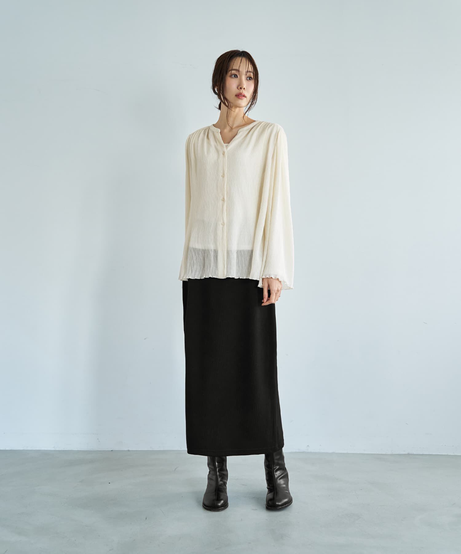 STYLE DELI「シャーリングシフォン楊柳風ブラウス」|シャツ・ブラウス|