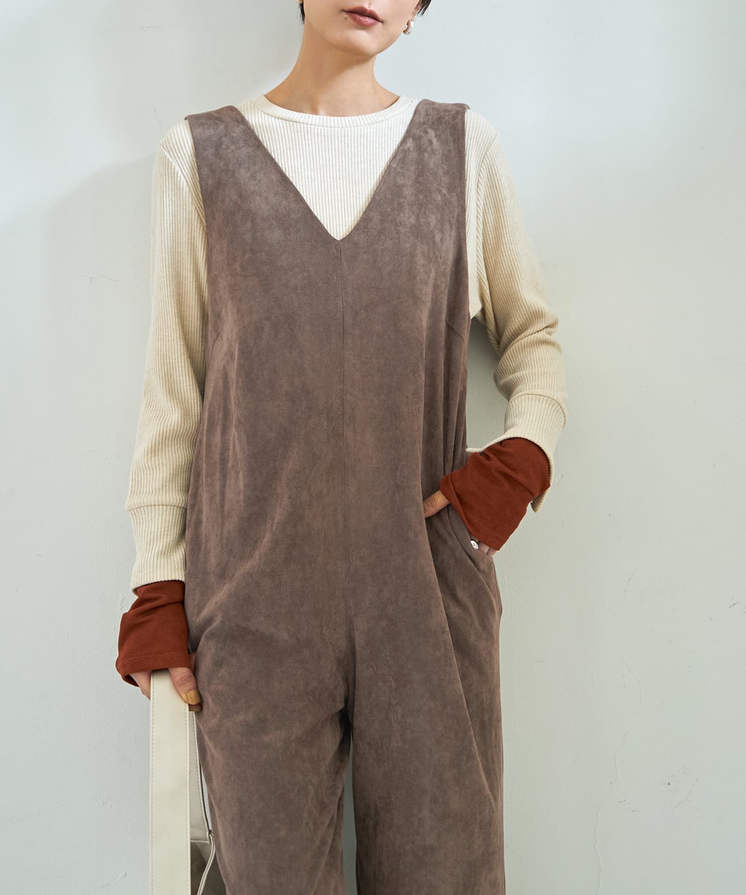 STYLE DELI「カラーレイヤードリブカットソートップス」|Tシャツ・カットソー|ベージュ&times;ブラウン