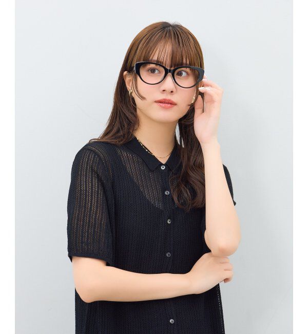  「フォックス型 メガネ | キャッツアイ 黒縁フレーム 伊達メガネ ユニセックス CLASSIC  レンズ交換券付」|メガネ|ブラック