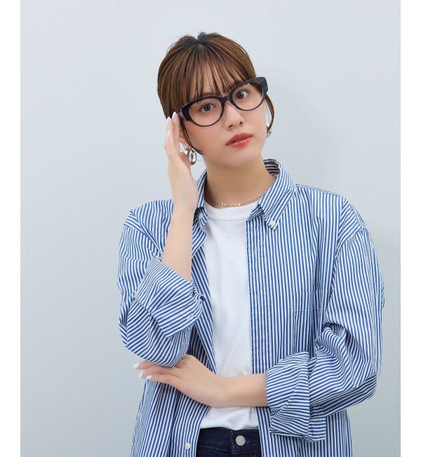  「フォックス型 メガネ | キャッツアイ 黒縁フレーム 伊達メガネ ユニセックス CLASSIC  レンズ交換券付」|メガネ|濃ブルー