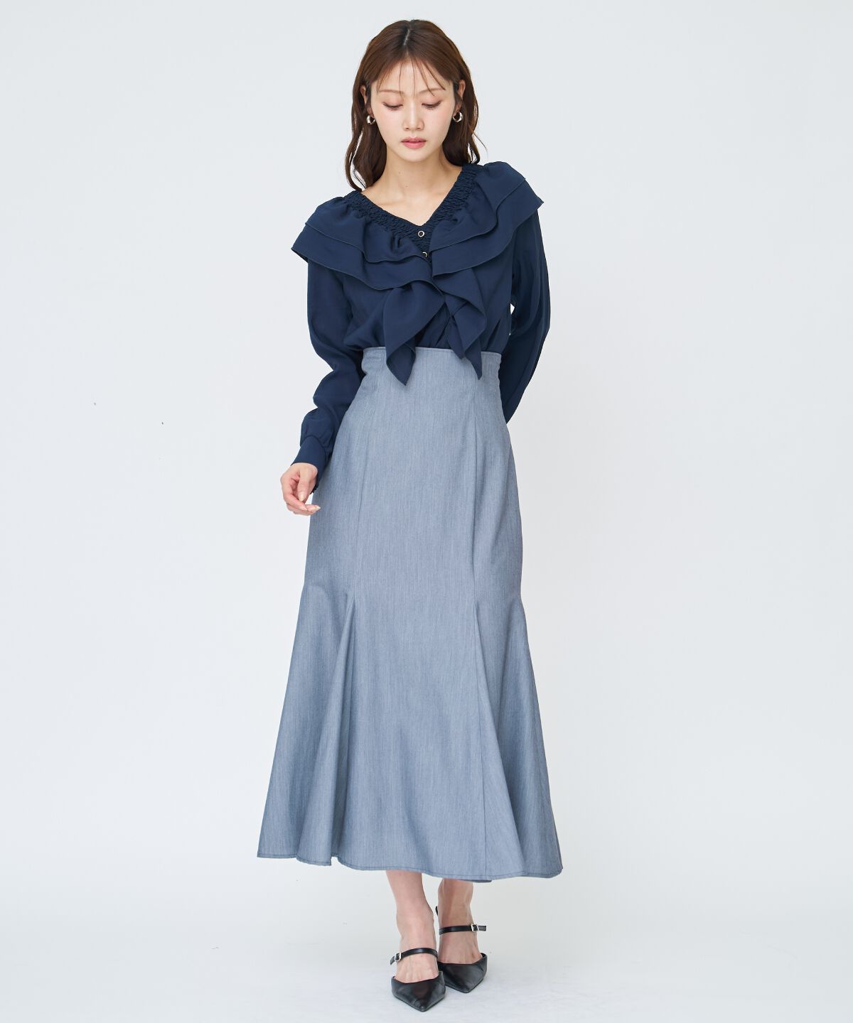 アンドクチュール「シャーリングフリルブラウス」|シャツ・ブラウス|