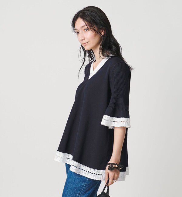 UNITED ARROWS「Vネック ニットチュニック 」|ニット・セーター|NAVY