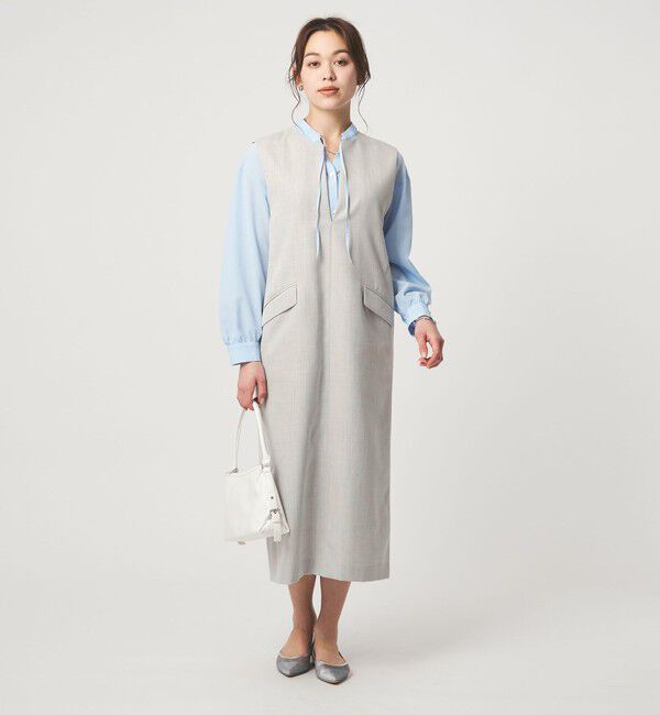 UNITED ARROWS green label relaxing「［size SHORTあり］リネンライク キーネック ジャンパースカート」|ジャンパースカート|LT.GRAY