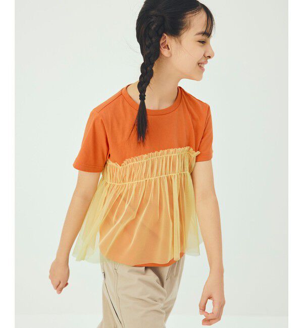 UNITED ARROWS green label relaxing「【スタメンシリーズ】チュールドッキング Tシャツ / キッズ  100cm-160cm UVカット 接触冷感  吸水速乾」|Tシャツ・カットソー|ORANGE