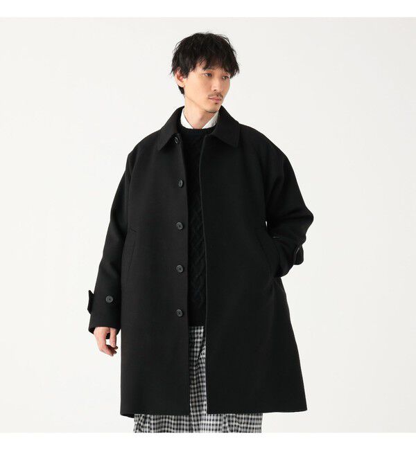 BEAMS「ワイドフィット フリース ステンカラーコート」|ダッフルコート|BLACK