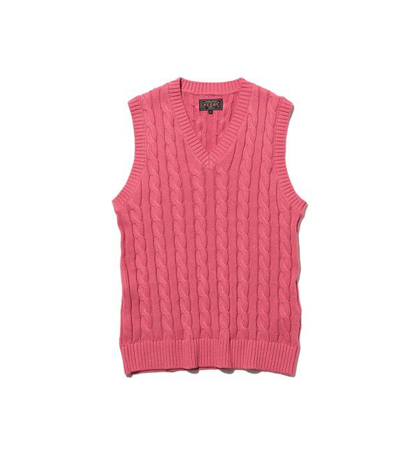 BEAMS PLUS「V-Neck Vest Cable」|ニット・セーター|RED
