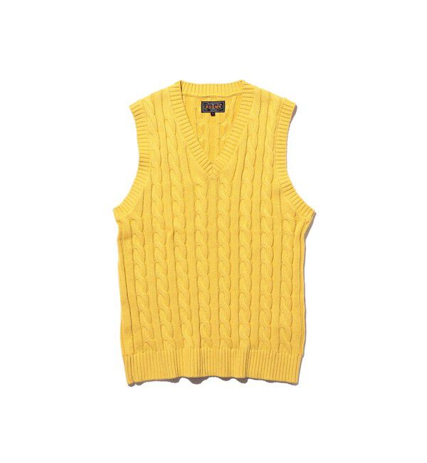 BEAMS PLUS「V-Neck Vest Cable」|ニット・セーター|YELLOW