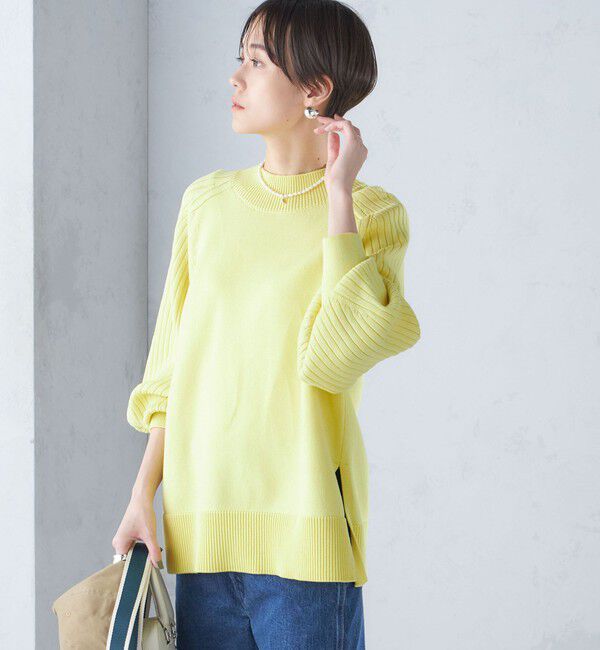 SHIPS for women「〈手洗い可能〉マーセライズ コットン 編地 切替 プルオーバー 24SS ◇」|ニット・セーター|