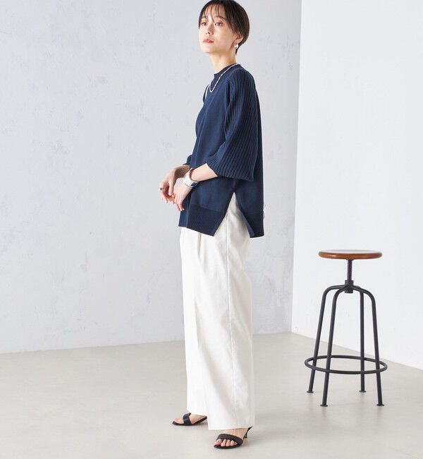 SHIPS for women「〈手洗い可能〉マーセライズ コットン 編地 切替 プルオーバー 24SS ◇」|ニット・セーター|