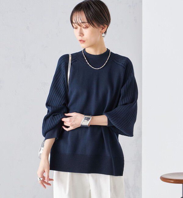SHIPS for women「〈手洗い可能〉マーセライズ コットン 編地 切替 プルオーバー 24SS ◇」|ニット・セーター|