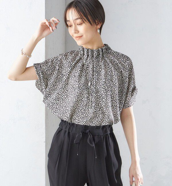 SHIPS for women「〈手洗い可能〉ネック ギャザー プリント ドルマン ブラウス」|シャツ・ブラウス|