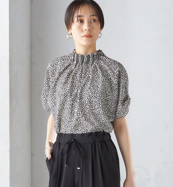 SHIPS for women「〈手洗い可能〉ネック ギャザー プリント ドルマン ブラウス」|シャツ・ブラウス|