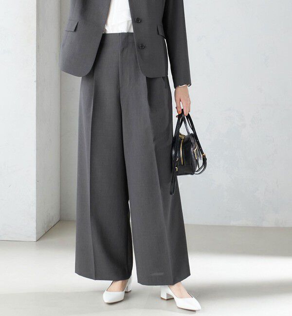 SHIPS for women「〈接触冷感/UVカット〉 シャドー サッカー ワイド パンツ(セットアップ対応) ◇」|その他|ダークグレー