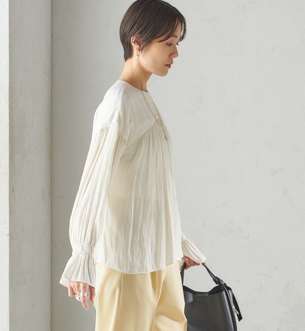 SHIPS for women「〈手洗い可能〉割繊 クルーネック ギャザー ブラウス」|シャツ・ブラウス|