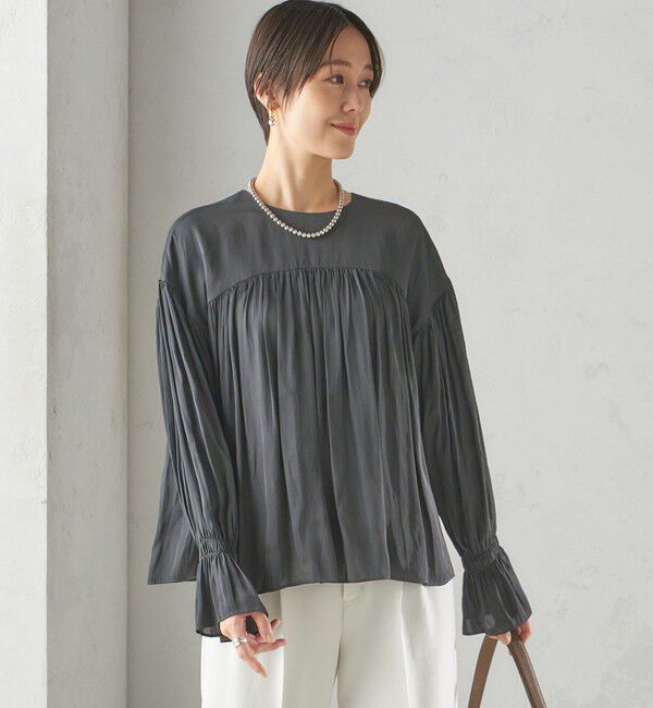 SHIPS for women「〈手洗い可能〉割繊 クルーネック ギャザー ブラウス」|シャツ・ブラウス|