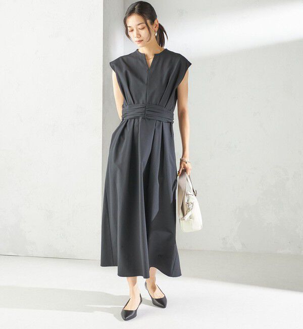 SHIPS for women「〈手洗い可能〉サッカー ストレッチ ドット 無地 フレンチ スリーブ ワンピース」|ワンピース|