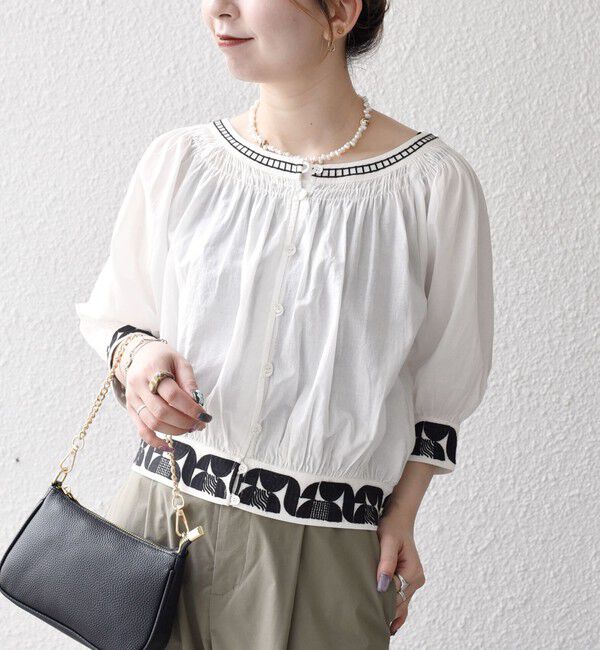 SHIPS any「bon_meur:〈洗濯機可能〉ジオメトリック エンブロイダリー シャーリング ブラウス」|シャツ・ブラウス|