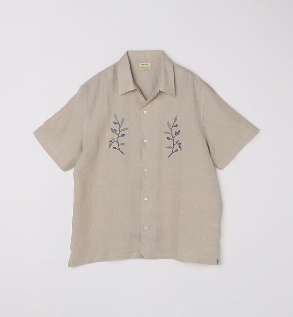 SHIPS「DE BONNE FACTURE: EMBROIDERED CAMP COLLAR SHORT SLEEVE」|シャツ・ブラウス|ナチュラル