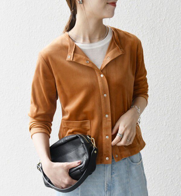 SHIPS any「SHIPS any:〈洗濯機可能〉ポリエステル ベロア コンパクト スナップ カーディガン」|カーディガン|