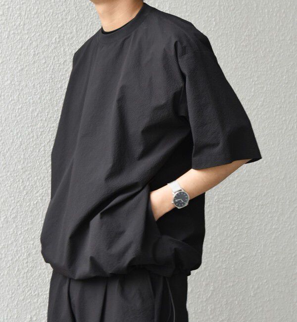 SHIPS any「SHIPS any:〈撥水/軽量/ストレッチ〉SOLOTEX(R) シアサッカー スピンドル Tシャツ(セットアップ対応)25SS◇」|Tシャツ・カットソー|ブラック