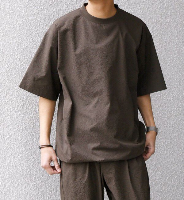SHIPS any「SHIPS any:〈撥水/軽量/ストレッチ〉SOLOTEX(R) シアサッカー スピンドル Tシャツ(セットアップ対応)25SS◇」|Tシャツ・カットソー|ブラウン