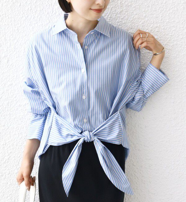 SHIPS for women「【WEB限定】〈手洗い可能〉ストライプ 2WAY リボン シャツ」|シャツ・ブラウス|ライトブルー