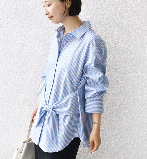 SHIPS for women「【WEB限定】〈手洗い可能〉ストライプ 2WAY リボン シャツ」|シャツ・ブラウス|