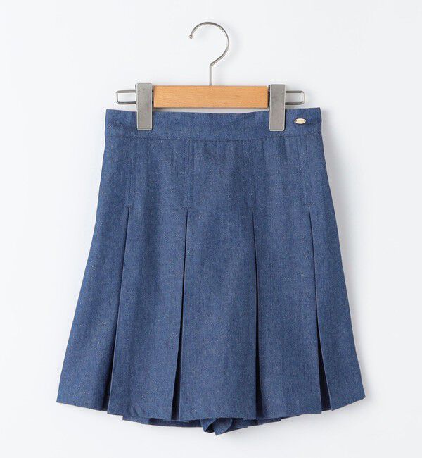SHIPS KIDS「SHIPS KIDS:140～150cm /ラメ デニム プリーツ キュロット」|キュロット|ネイビー