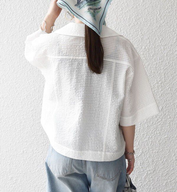 SHIPS any「《予約》SHIPS any:〈手洗い可能〉サッカー リボン 開襟シャツ 羽織り」|シャツ・ブラウス|