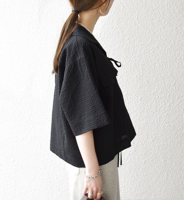 SHIPS any「《予約》SHIPS any:〈手洗い可能〉サッカー リボン 開襟シャツ 羽織り」|シャツ・ブラウス|