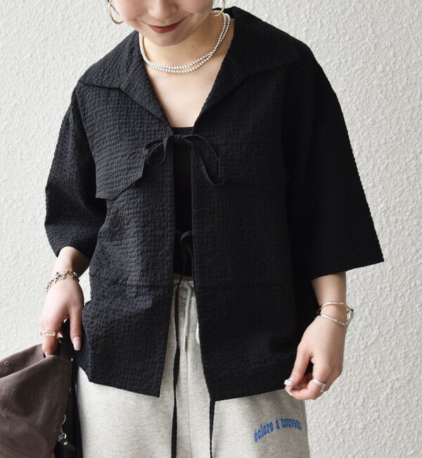 SHIPS any「《予約》SHIPS any:〈手洗い可能〉サッカー リボン 開襟シャツ 羽織り」|シャツ・ブラウス|