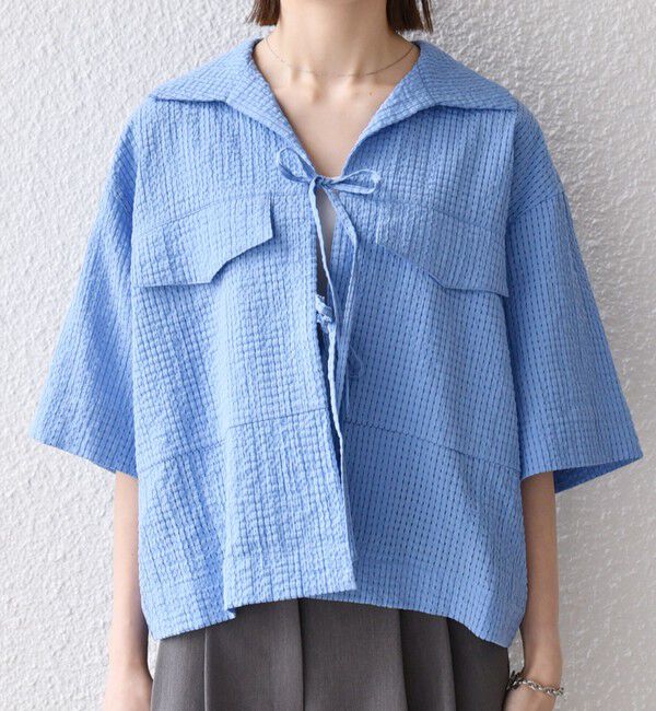 SHIPS any「《予約》SHIPS any:〈手洗い可能〉サッカー リボン 開襟シャツ 羽織り」|シャツ・ブラウス|