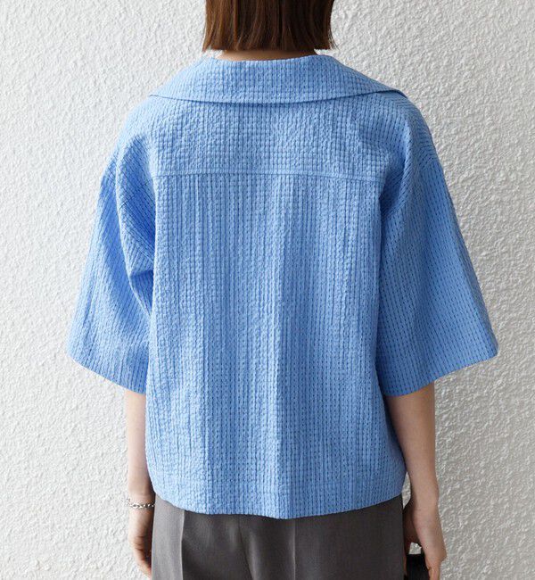 SHIPS any「《予約》SHIPS any:〈手洗い可能〉サッカー リボン 開襟シャツ 羽織り」|シャツ・ブラウス|