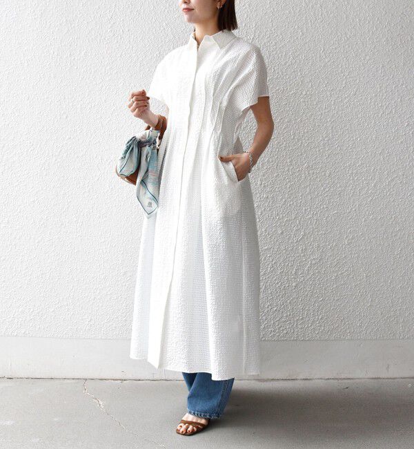 SHIPS any「《予約》SHIPS any:〈手洗い可能〉サッカー フレンチ スリーブ シャツ ワンピース」|ワンピース|