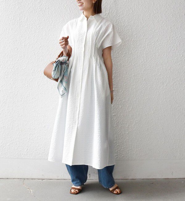 SHIPS any「《予約》SHIPS any:〈手洗い可能〉サッカー フレンチ スリーブ シャツ ワンピース」|ワンピース|