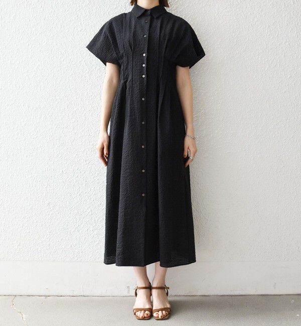 SHIPS any「《予約》SHIPS any:〈手洗い可能〉サッカー フレンチ スリーブ シャツ ワンピース」|ワンピース|