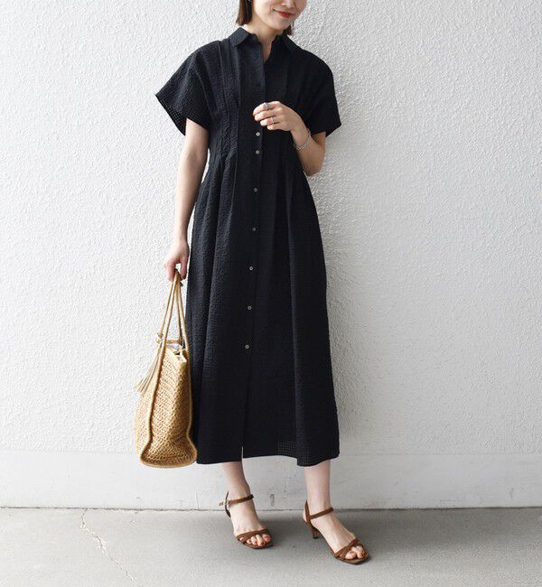 SHIPS any「《予約》SHIPS any:〈手洗い可能〉サッカー フレンチ スリーブ シャツ ワンピース」|ワンピース|